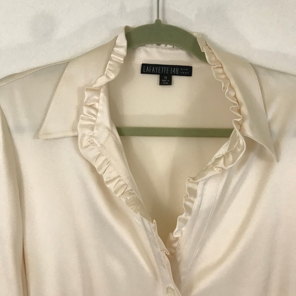 Lafayette 148 100% Silk Cream Blouse 14 - Picture 2 of 8